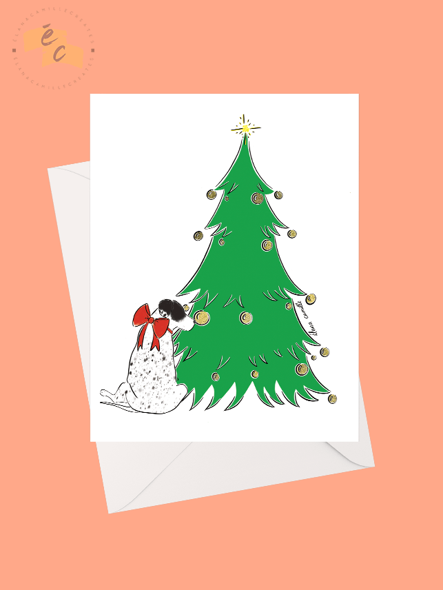 Zelda and her Christmas Tree Greeting Card